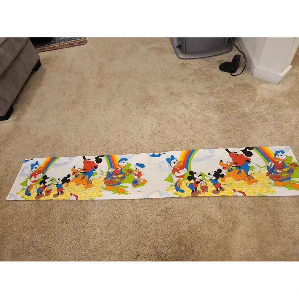Vtg Disney Set Of 4 Curtains Fabric Rainbow Clouds Donald Mickey Mouse #P290